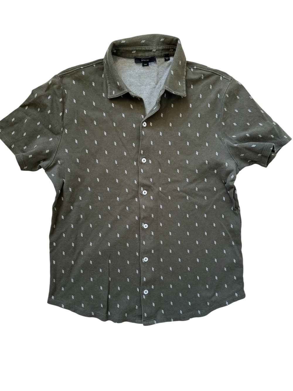 Vince Mens Button Up Casual Shirt M Olive Green Vacation Short Sleeve